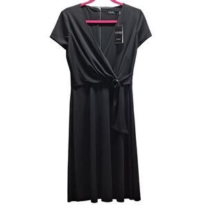 Lauren Ralph Lauren Black label Black Faux Wrap Top Cap Sleeve Dress 4